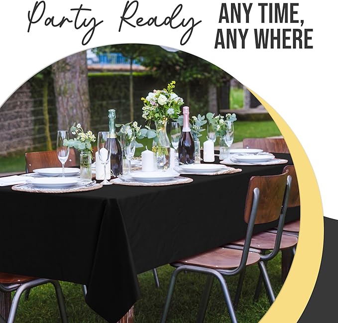 Party Solids 66% Thicker Premium Plastic Table Cloth Rectangle Table Cover 0.5 Mil 6 Pack Black Table Cloth 54 Inch x 108 Inch Disposable Tablecloth Won't Tear Easily Like Cheap Thin Brands