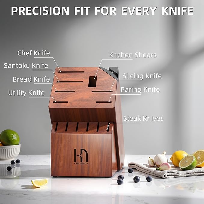 Knife Set Premium, Japanese High Carbon Stainless Steel 14 Pcs Kitchen Knives Block Set with Built-in Sharpener and Wood Block, Razor Sharp Knife Sets for Kitchen with Ergonomic Handle