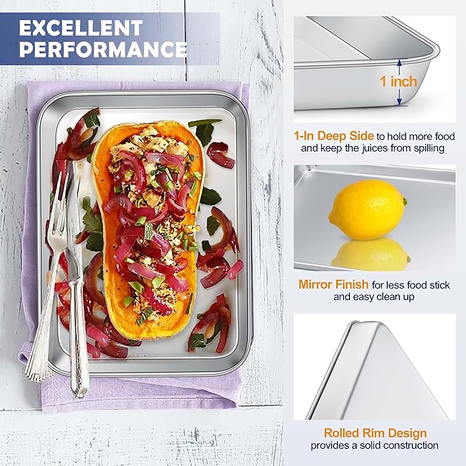 9 Inch Baking Sheet Pan with Rack Set, Joyfair Stainless Steel Toaster Oven Pans Tray & Cooling Racks for Cookie/Jelly Roll/Bacon/Meat, Commercial Metal & Rust-free, Dishwasher Safe