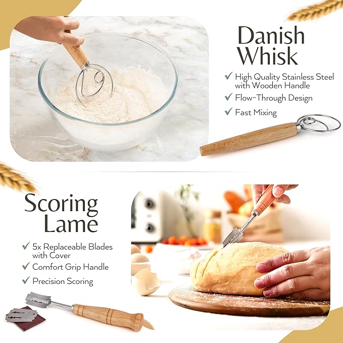 Wildsky Co Sourdough Bread Baking Supplies, Sourdough Starter Kit, Bread Proofing Basket, Bread Making Tools, Sour Dough Kit, Sourdough Proofing Basket, Sourdough Kit Gifts for Bakers Women Wife Mom