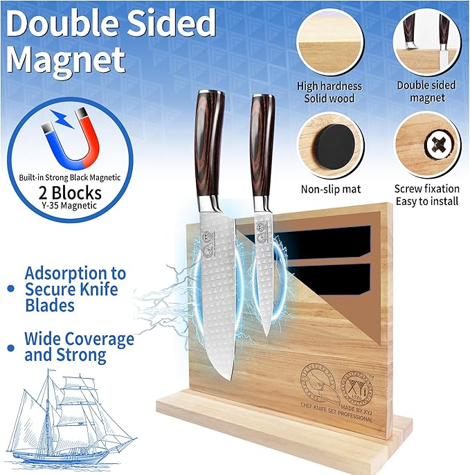 XYJ Magnetic Knife Block,Double-Sided Knife Holder,Knife Block with Strong Magnets,Kitchen Cutlery Display Stand, Knives Storage Rack,Large Capacity, Strongly Magnetic Organizer Tool