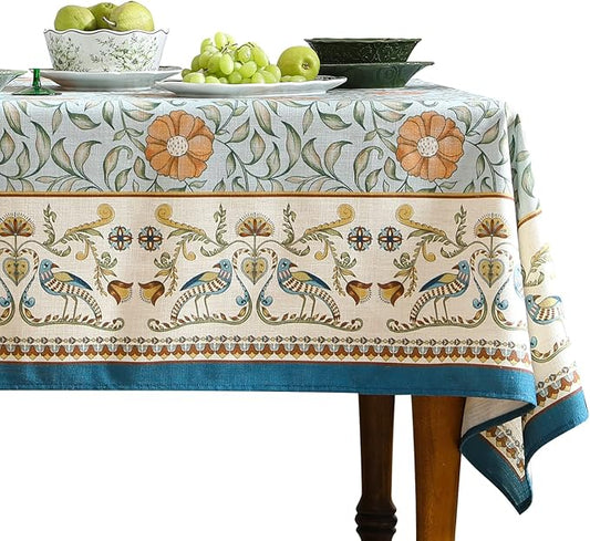 patdrea Designer French Linen Blue Tablecloth for Rectangle Table,Vintage Floral Table Cloth,Colorful Decoration Fall Cover Kitchen Dining for Thanksgiving,Tea Party,Christmas,55"x71"-Wensel