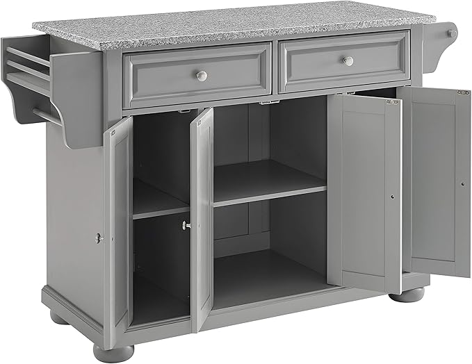 Crosley Furniture Alexandria Granite Top Rolling Kitchen Island Storage Cart, Microwave Stand, Spice Rack, Gray