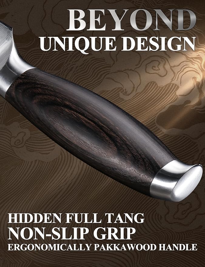 WILDMOK Meat Cleaver Knife, 7 Inch Heavy Duty Bone Chopper, German Stainless Steel Butcher Knife with Black Pakkawood Handle, Chinese Cleaver for Kitchen