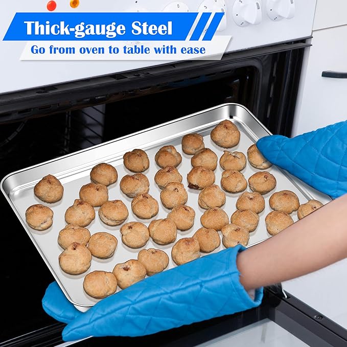 E-far Large Baking Sheets Set of 4, 20”x14” Stainless Steel Cookie Sheet Pans for Oven, Non Toxic Big Metal Baking Tray for Cake Cookies, Healthy & Rust Free, Mirror Finish & Dishwasher Safe