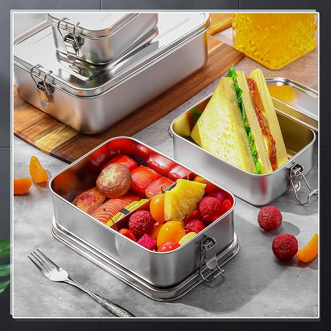 Umigy 5 Pcs Stainless Steel Food Containers 550/850/1200/1400/2400 ml Metal Bento Lunch Box Stainless Steel Food Storage Containers, Lockable Clips to Leak Proof, Reusable Dishwasher Snack Boxes