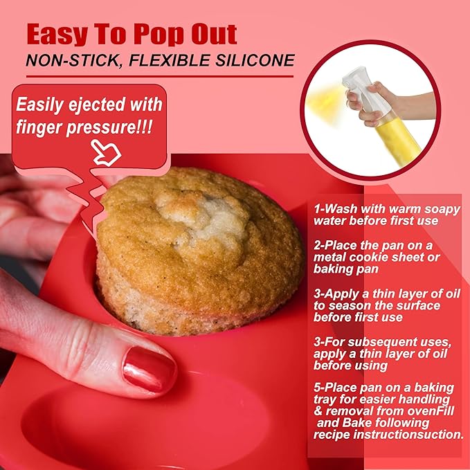 24 Cups Cupcake Pan,Mini Silicone Muffin Pan,Nonstick Food Grade Silicone Baking Cups,Great for Making Muffin Cakes, Tart, Bread - 2 PCS