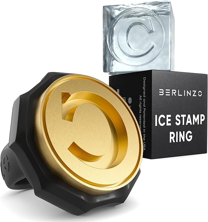 Berlinzo Ice Stamp Ring for Cube & Sphere - Custom Cubes for Whiskey, Mojito Cocktails - C Letter Shaped Brass Stamp With 3mm Depth - Black