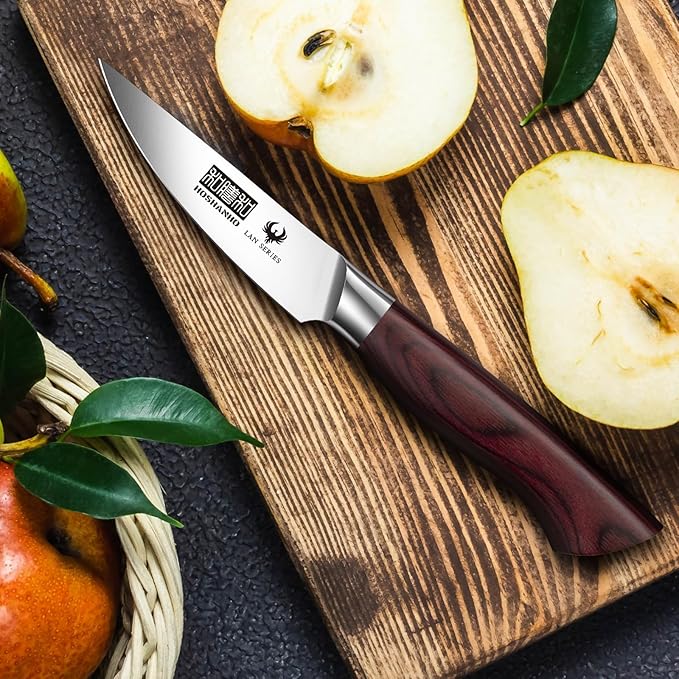 HOSHANHO 3.75 Inch Paring Knife, Ultra Sharp High Carbon Stainless Steel Small Kitchen Knife, Professional Janpanese Fruit Knife with Ergonomic Wood Handle