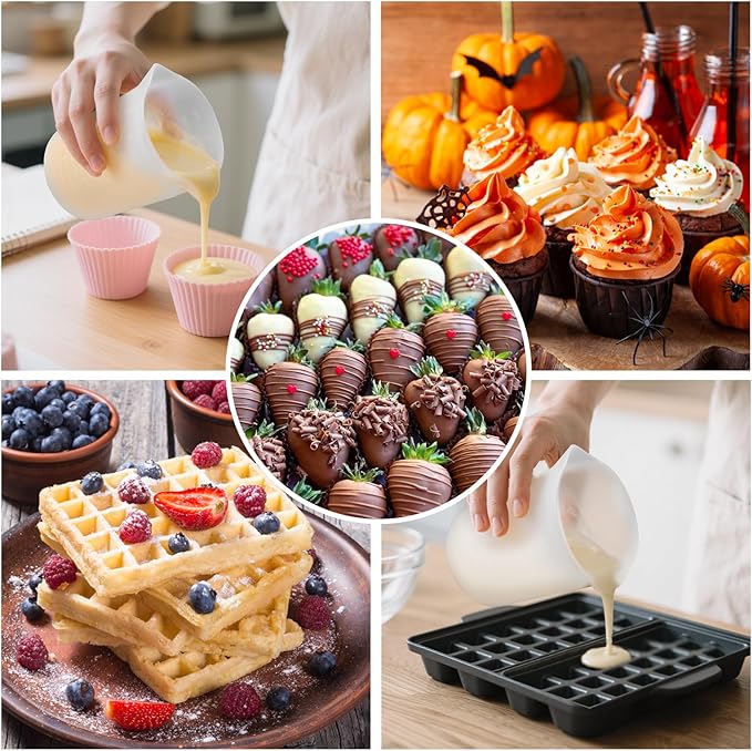 Palksky Silicone Measuring Cups for Melting Chocolate, 6PCS Chocolate Melting Cup with 250 & 350ml Capacity, Reusable Baking Supplies for DIY Chocolate Molds