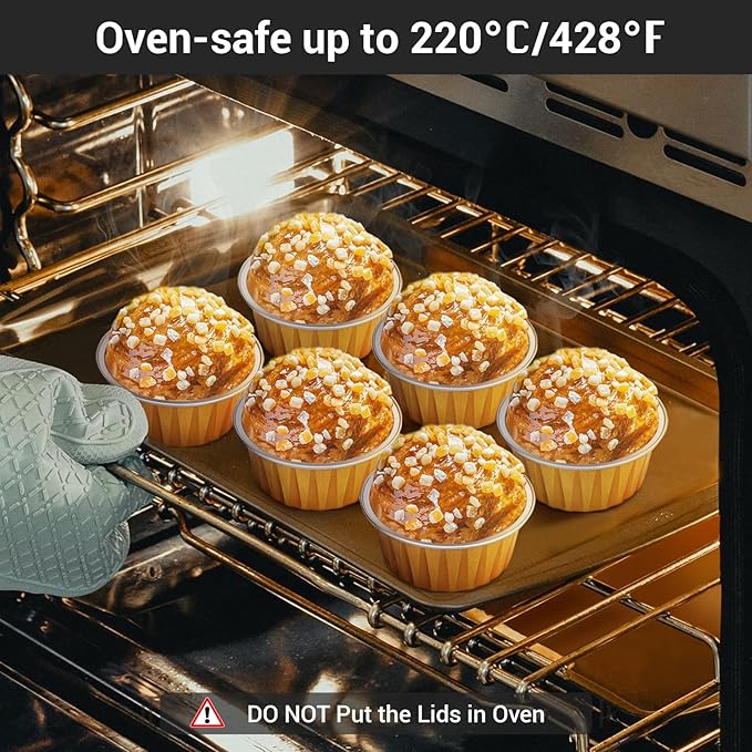 EUSOAR Gold Baking Cup, 400pcs 5oz Mini Foil Ramekins Cupcake Liners with Lids for Oven Baking, Disposable Aluminum Dessert Cheesecake Creme Brulee Cups Pan Containers