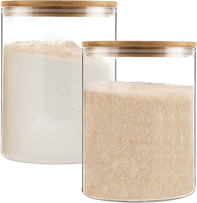 YUNCANG Glass Storage Jars,2 PACK -108oz/3200ml Clear Glass Food Storage Containers with Airtight Bamboo Lid Stackable Kitchen Canisters for Candy,Cookie,Rice,Sugar,Flour,Pasta,Nuts and Spice Jars