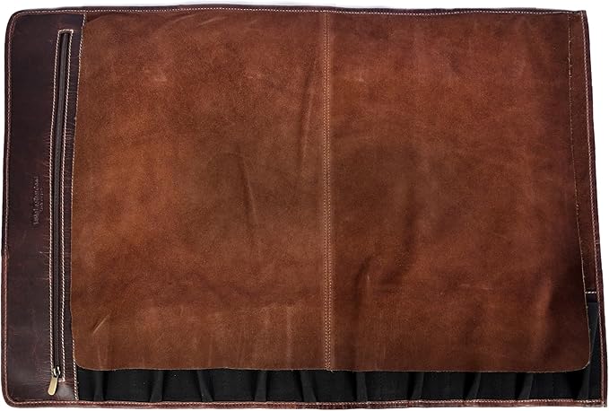 Leather Knife Roll Storage Bag, Elastic and Expandable 10 Pockets, Adjustable/Detachable Shoulder Strap, Travel-Friendly Chef Knife Case (Florida Brown, Leather)