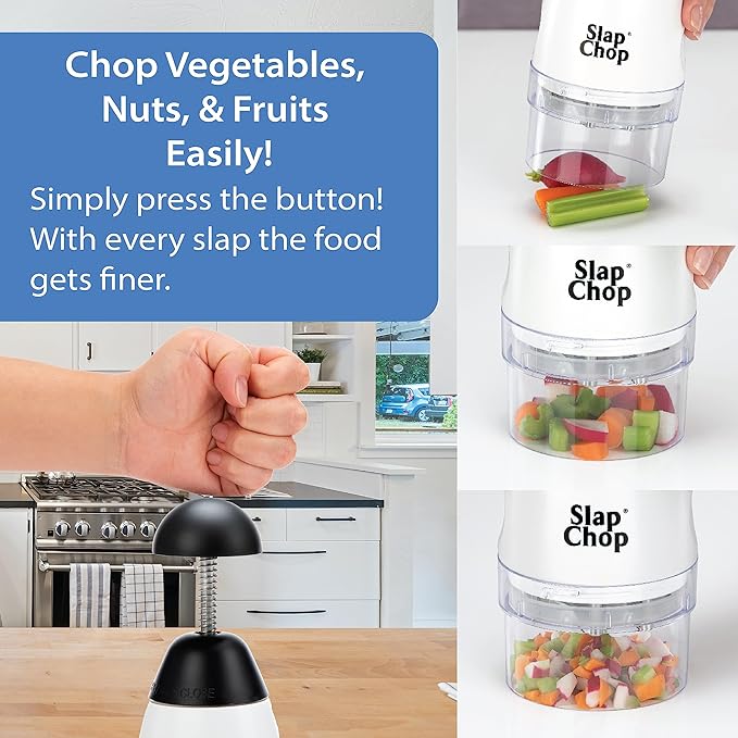 Slap Chop Original Japanese Stainless Steel Blades & Butterfly Opening Chopper - Manual Food Chopper for Salads & Vegetables - White