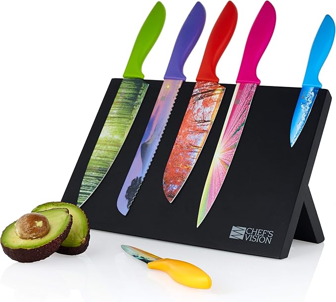 Chef’s Vision Magnetic Knife Block - Black - Stylish Kitchen Magnetic Knife Holder - Elegant Free Standing Knife Display - Ideal for Colorful Knives - Sleek Kitchen Décor - Knife Block without knives