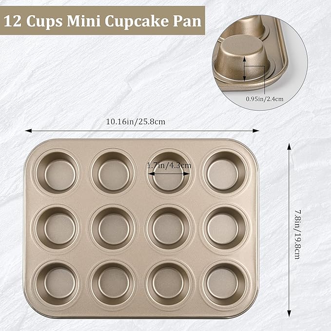Mini Muffin Pan, Premium Small Cupcake Pans, Carbon Steel 12-Cup Muffin Tin, Versatile Non-Stick Bakeware
