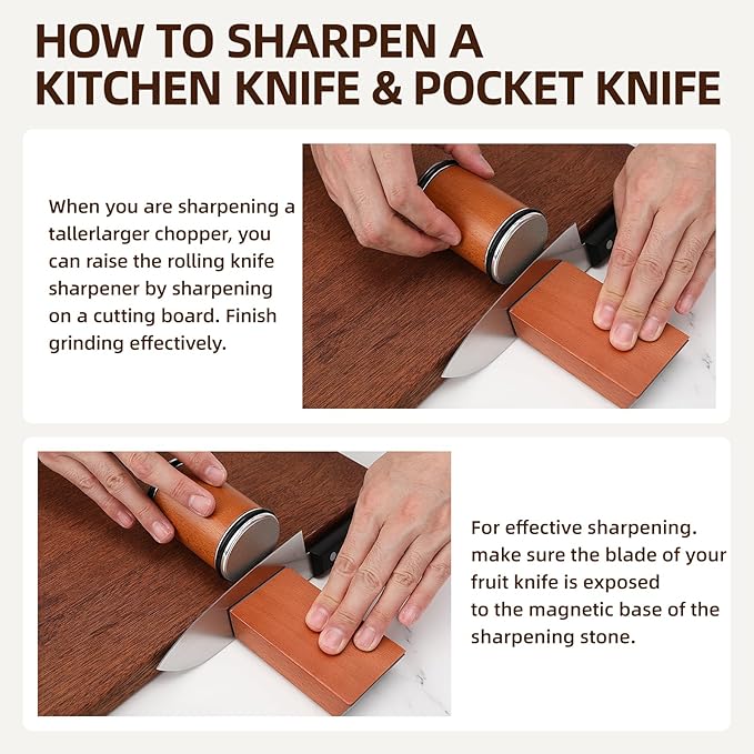 Rolling Knife Sharpener Kit,Knife Sharpener Tool,15 & 20 Degree Sharpening for Kitchen Knives, Rolling Sharpener for Knive is Suitable for Any Kitchen Roller Knife Sharpener