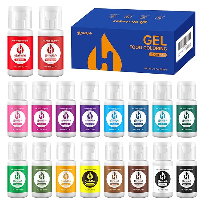 Gel Food Coloring Set – 18 Vibrant Colors, 0.7 oz Each, Concentrated Gel Based Food Dye for Baking, Icing, Cake Decorating, Cookies & Fondant