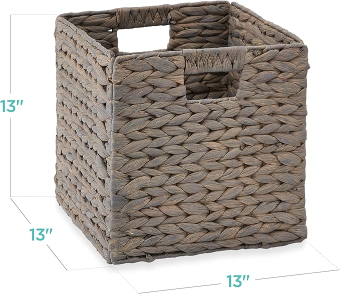 Best Choice Products 13x13in Pack of 5 Cube Storage Baskets, Water Hyacinth Multipurpose Collapsible Organizers, Handwoven Laundry Totes for Laundry, Living Room, Kids Room & Nursery - Gray