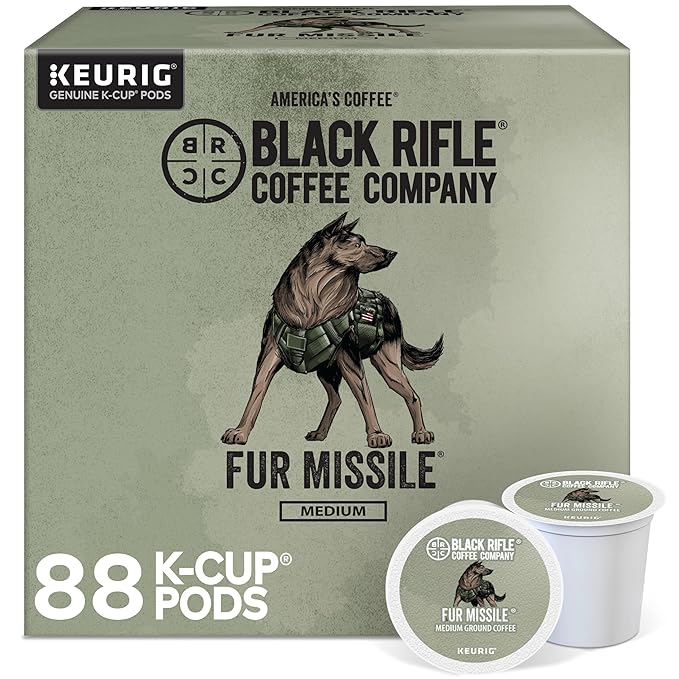 Black Rifle Coffee Company Fur Missile Medium Roast Coffee Pods – 100% Arabica, Tasting Notes of Walnut, Brown Sugar & Guava – Single Serve K-Cup Compatible, 88 Count