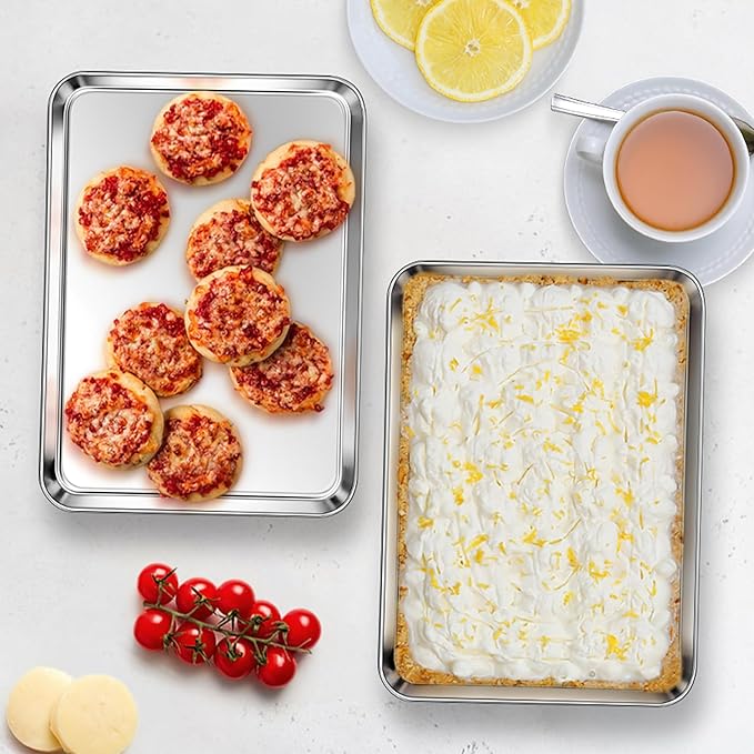 Homikit 1 Pack Baking Sheet, 10 x 8 Inch Stainless Steel Cookie Tray Set for Cooking Toasting, Small Metal Toaster Oven Baking Pan Non Stick, Rustproof & Mirror Finish, Dishwasher Safe