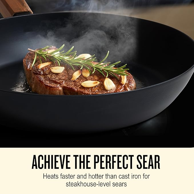Alva Forest 8" & 11" Carbon Steel Frying Pan Set – Naturally Nonstick, Pre-Seasoned, with Acacia Wood Handle, Made Without PTFE, PFOA, PFAS – Sustainable Belgian Design, Induction & All-Stovetop Safe