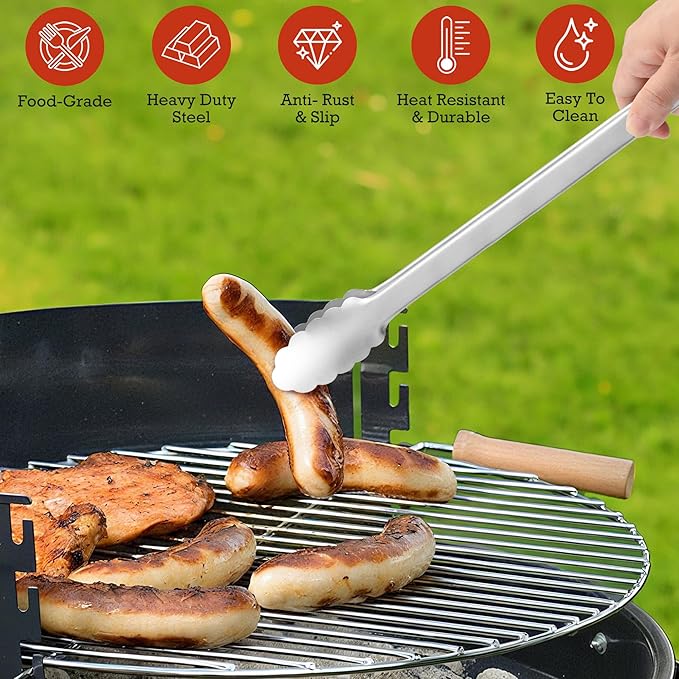 Kitchen Tongs for Cooking - 7 Inch & 9 Inch & 12 Inch Heat Resistant Stainless Steel Metal Locking Tong, BBQ Tongs Grill Tong for Cooking, Grilling, BBQ/Barbecue, Food (7+9+12 inch)