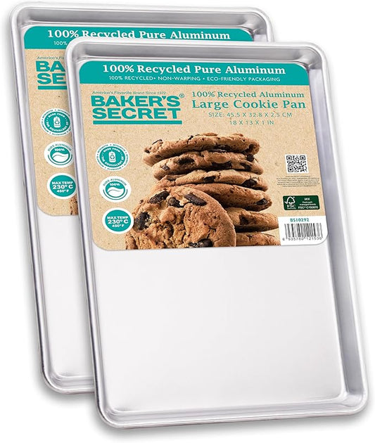 Commercial Quality Baking Sheet Pan Set, 2pcs 17" Baking Trays, 100% Recycled Aluminum, Baking Sheet Cookie Sheets for Baking, 0.8mm Extra Thick Baking Pan, Commercial Grade by Baker's Secret