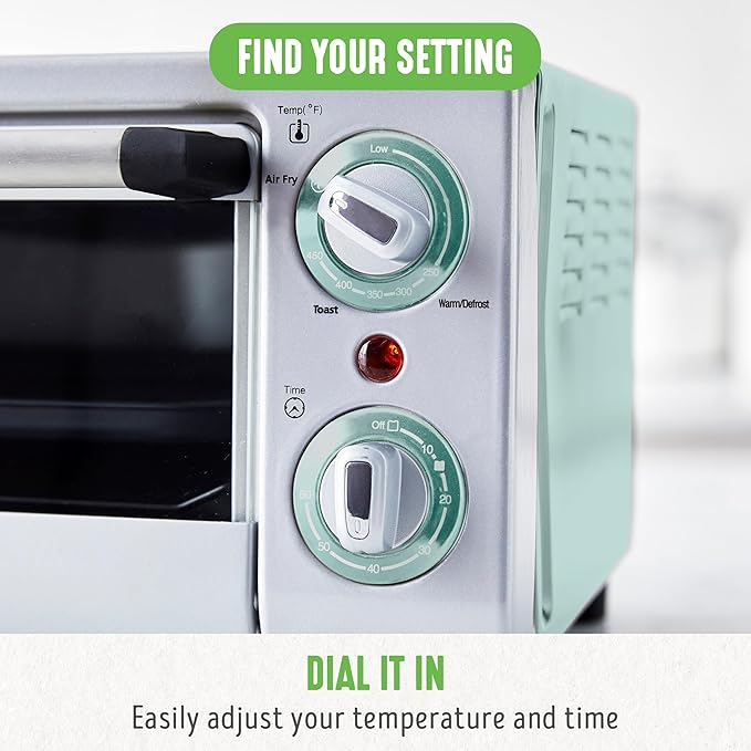 GreenLife Countertop Toaster Oven Air Fryer Stainless Steel, Healthy Ceramic Nonstick, PFAS Free, Tray & Basket, Bake, Broil, Reheat, Adjustable Temp & Time Control, Auto Shutoff, Turquoise
