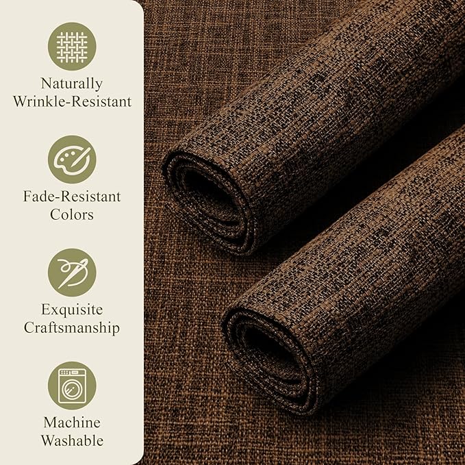 KXN Placemats Set of 8, Dual-Layer Thickened Faux Linen Table Mats, Heat Resistant & Wrinkle-Free, Machine Washable Cloth Place Mats for Kitchen Dining Indoor Outdoor (Brown)