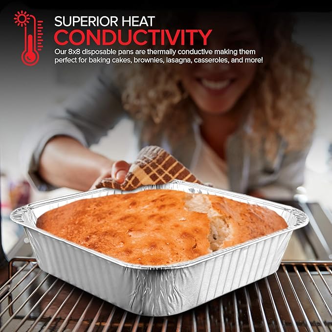 8x8 Foil Pans (10 Pack) 8 Inch Square Aluminum Pans - Foil Pans - Disposable Food Containers Great for Baking Cake, Cooking, Heating, Storing, Prepping Food
