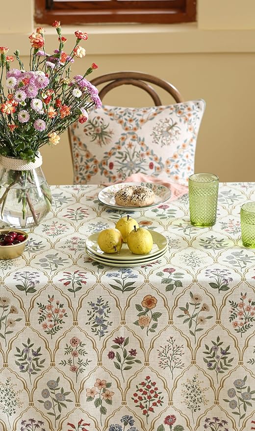 ISAENNE Designer Linen Long Tablecloth Rectangle,Western Colorful Floral Indoor Table Cloth,Wrinkle Resistant Decor Tablecloths for Dining Thanksgiving Kitchen Christmas,63"*102"-Serenity B