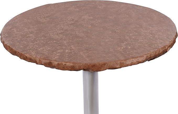 Yourtablecloth Heavy Duty Vinyl Round Fitted Tablecloth (Table Cover) with Flannel Backing Vibrant Colors Elasticized Tablecloth Great for Indoor and Outdoor Dining and Playing Cards 48” Camel Print