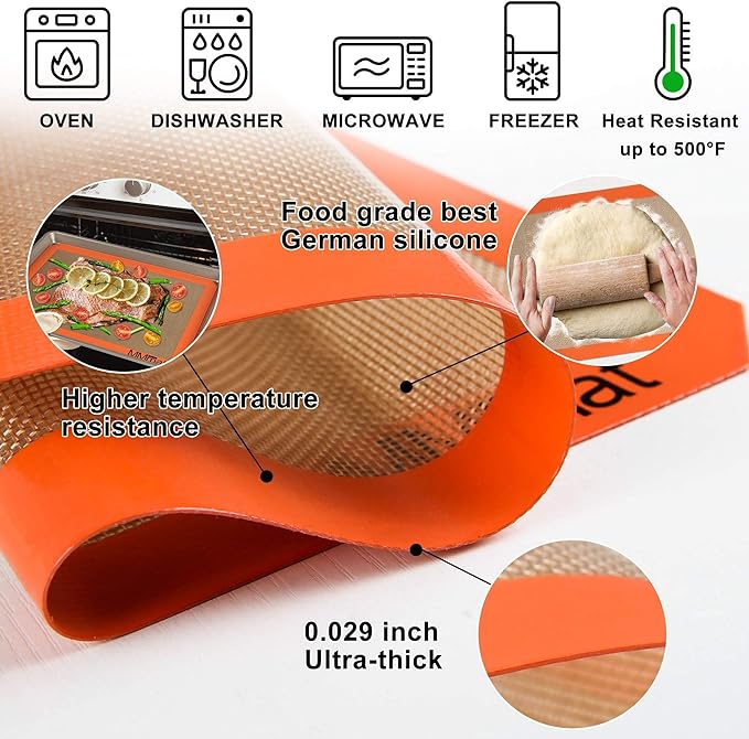 Silicone Baking Mat - Best German Silicone - Non Slip Silicone Baking Sheet, Non Stick Reusable Silicone Mats For Baking, Oven Liner, Counter Mat, Half Sheet Baking Mat for Oven