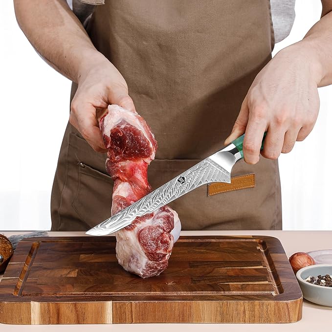 WILDMOK 7 inch Damascus Fillet Knife, Japanese Damascus Steel Boning, Carving, Deboning, Full Tang Resin Handle, Gift Box