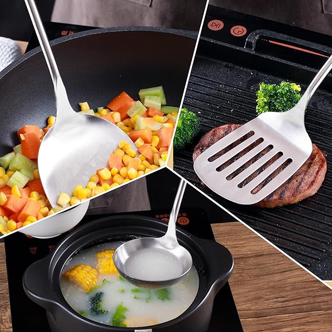 FJNATINH Cooking Utensils Set with Wood Handle, 6 PCS Wok Utensils Tools - Wok Accessories Cookware Set