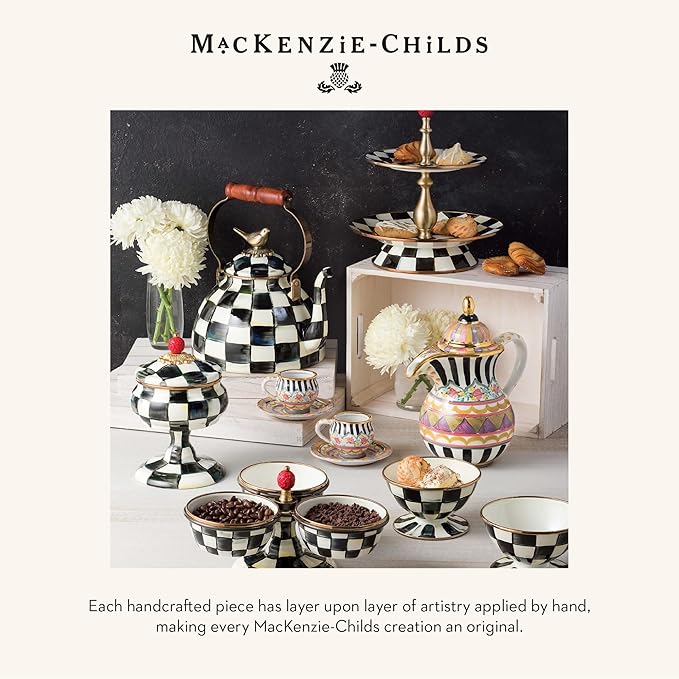 MACKENZIE-CHILDS Rolling Pin, Decorative Roller Pin for Baking, Cute Baking Supplies, Black-and-White Courtly Check