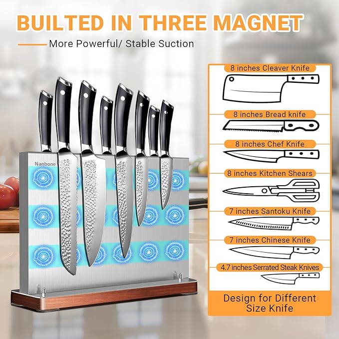 Home Kitchen Magnetic Knife Holder Without Knive Display Stand Magnetic Knife Block Rack Magnetic Stand with Strong Enhanced Magnet Multifunctional Storage Stainless Steel Knife Magnetic Strip