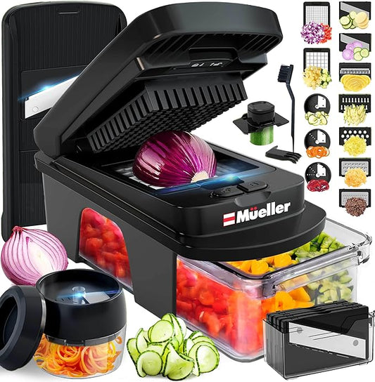 Mueller ULTIMATE 12 Blade Vegetable Chopper, Mandoline Slicer and Spiralizer, Dicer, Grater, Kitchen Essentials & Accessories, Black