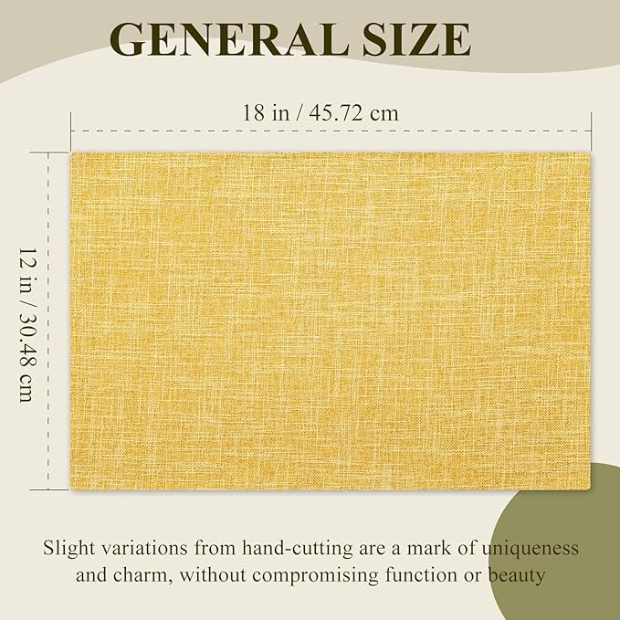 KXN Placemats Set of 8, Dual-Layer Thickened Faux Linen Table Mats, Heat Resistant & Wrinkle-Free, Machine Washable Cloth Place Mats for Kitchen Dining Indoor Outdoor (Yellow)