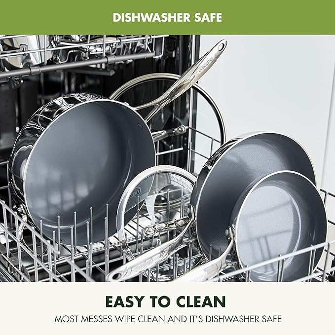 GreenPan Valencia Pro Tri-Ply Stainless Steel 12” Wok with Lid, Ceramic Nonstick PFAS-Free Coating, Multi Clad Cookware, Induction, Dishwasher Safe, Oven and Broiler Safe