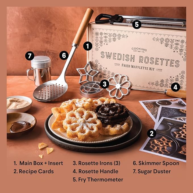Swedish Rosettes Cooking Gift Set | Bunuelos Mold Baking Gifts for Mom Rosettes Iron Set with Handle for Chefs Funnel Cake Kit for Scandinavian Cookies and Traditional Waffle Present for Mom