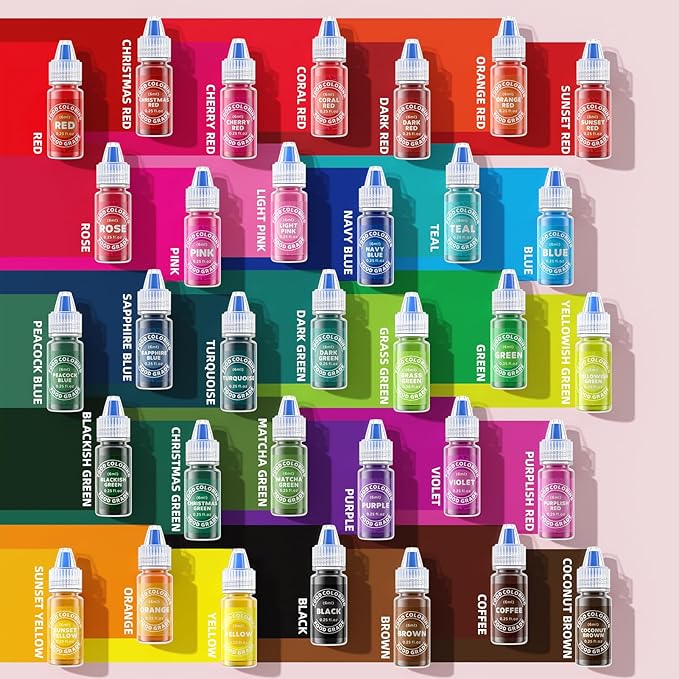Food Coloring - 33 Food Grade Vibrant Colors Food Coloring Liquid Set, Food Dye Color for Baking, Icing, Cookie, Cake Decorating, Easter Egg, DIY Making Supplies Kit (0.25 Fl Oz (Pack of 33))
