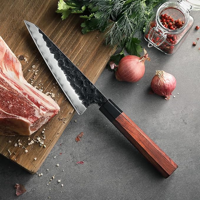 HEZHEN 5.8 inch Multi-purpose Knife,10Cr15CoMoV Steel Core,Triple-layer Composite Steel,Redwood Handle,Professional Kitchen Knife - Razor Sharp