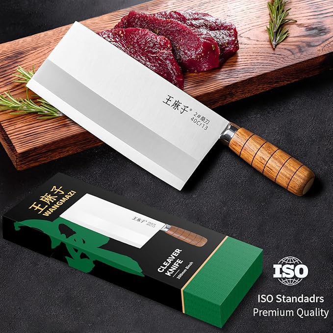 Kitchen Cleaver Slicing Knife,Chef knife German Stainless Steel Non-slip Handle Razor-sharp Blade,Hundreds of Years of Craftmanship(8inch,Silver)