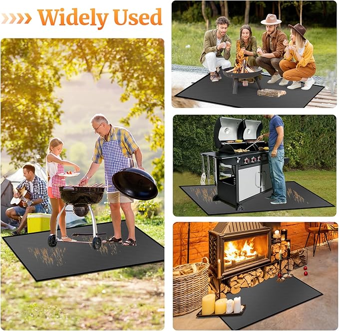 90 ×65 inches Under Grill Mats for Outdoor Grill/ Double-Sided Indoor Fireplace Mat Fire Pit Mat Fireproof Waterproof Oil-Proof, BBQ Mat Grill Pads Grilling Mat Protector for Deck Patio Gas Grills