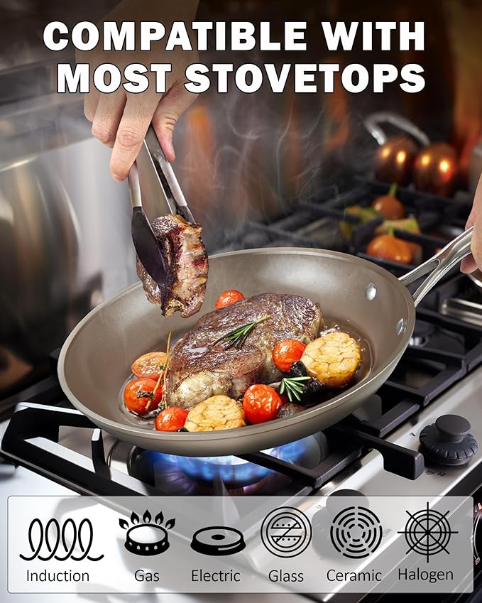Cooks Standard Frying Pan Hard Anodized Ceramic Nonstick, 8-inch Classic Skillet Egg Omelette Fry Pan with Stainless Steel Handle, Induction Compatible, Bronze