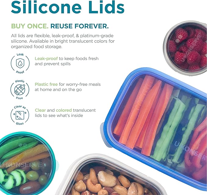 U Konserve Stainless Steel Round Food Storage Bento Box Container, Leak Proof Silicone Lid Dishwasher Safe - Plastic Free, 9oz