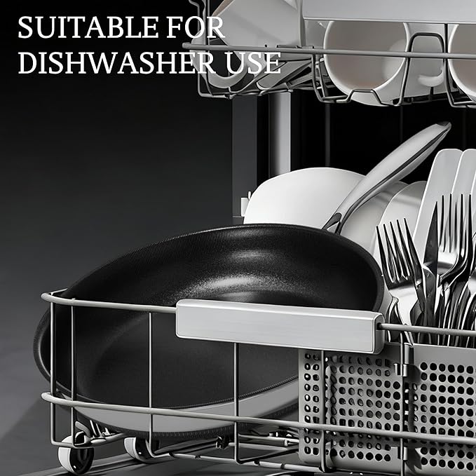 KITEXPERT Non Stick Frying Pans with Lid, 8" Titanium Ceramic Pan Nonstick Stainless Steel Skillet, PFAS PFOA & PTFE Free, Quick-Cool Handle, Dishwasher & Oven Safe, Compatible with All Cooktops