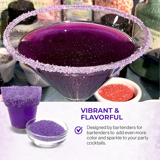 Snowy River Purple, Cocktail & Margarita Sugar Rimmer - Vibrant Color Glass Rimming Sugar with Medium Crystal Texture - 16oz